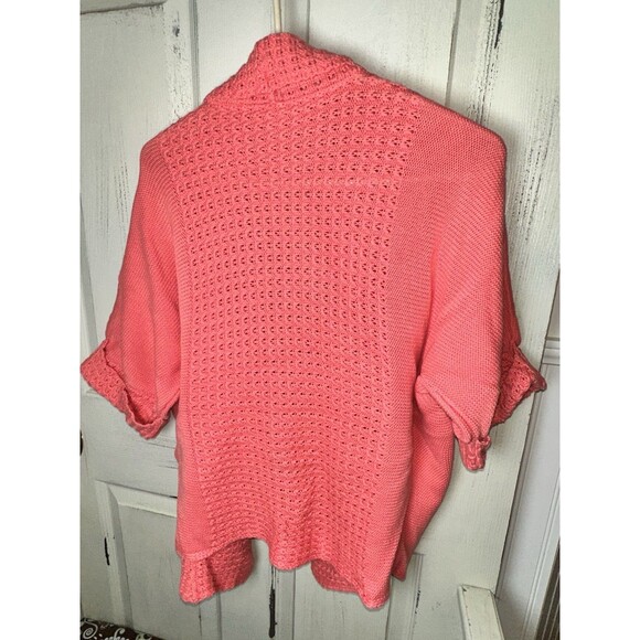 Chico’s Open Front Crochet Knit Cardigan Coral Sz 1 - Picture 2 of 6
